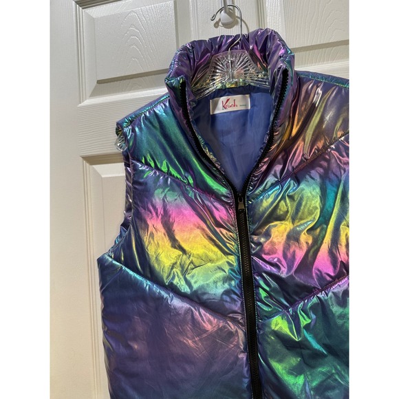 Krush Iridescent Puffer Vest Women's Medium Shimmer Mermaid Quilted Sleeveless - Picture 7 of 9